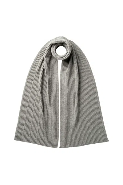 Johnstons Of Elgin Cable & Rib Light Grey Cashmere Scarf In Gray