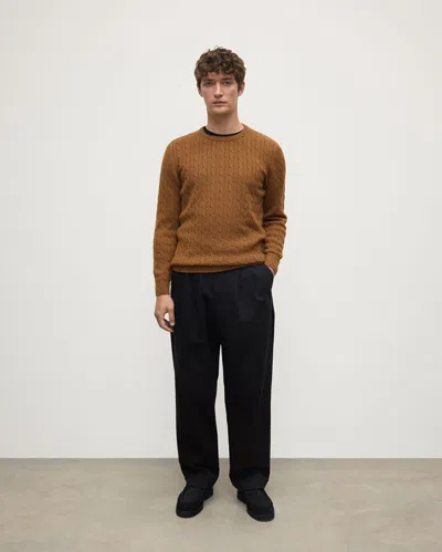 Johnstons Of Elgin Cable Knit Dark Camel Cashmere Jumper In Orange