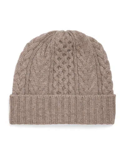 Johnstons Of Elgin Cashmere Aran Cable Beanie In Brown