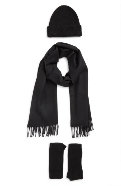 Johnstons Of Elgin Cashmere Beanie, Scarf & Fingerless Gloves Set In Black