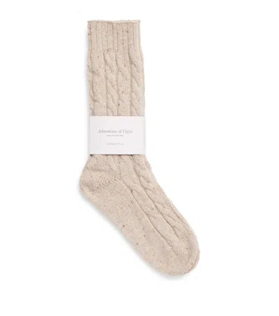 Johnstons Of Elgin Cashmere-blend Cable-knit Socks In Neutral