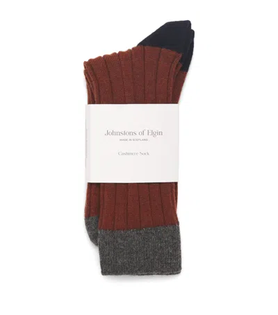 Johnstons Of Elgin Cashmere-blend Ribbed Socks In Brown