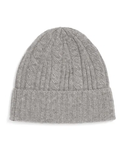 Johnstons Of Elgin Cashmere Cable Knit Beanie In Grey