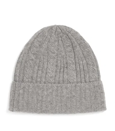 Johnstons Of Elgin Cashmere Cable Knit Beanie In Gray