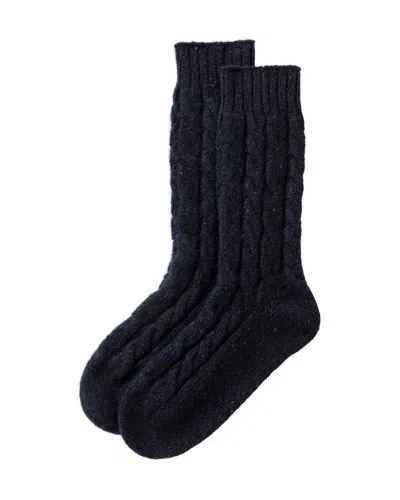 Johnstons Of Elgin Cashmere Donegal Cable Dark Navy Socks In Green
