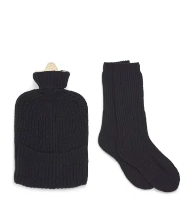 Johnstons Of Elgin Cashmere Hot Water Bottle And Socks Gift Set In Black