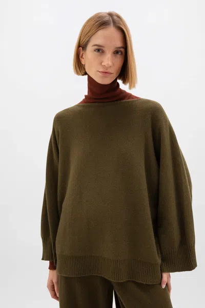 Johnstons Of Elgin Cashmere Olive Green Cape Jumper