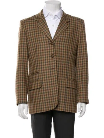 Pre-owned Johnstons Of Elgin Cashmere Plaid Print Blazer In Brown