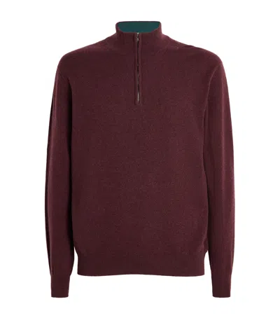 Johnstons Of Elgin Cashmere Quarter-zip Sweater In Burgundy