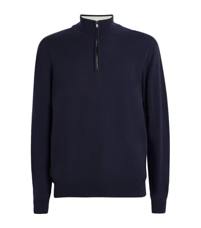 Johnstons Of Elgin Cashmere Quarter-zip Sweater In Navy