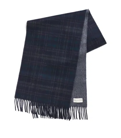 Johnstons Of Elgin Cashmere Reversible Check Scarf In Blue