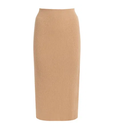 Johnstons Of Elgin Cashmere Ribbed Midi Skirt In Brown