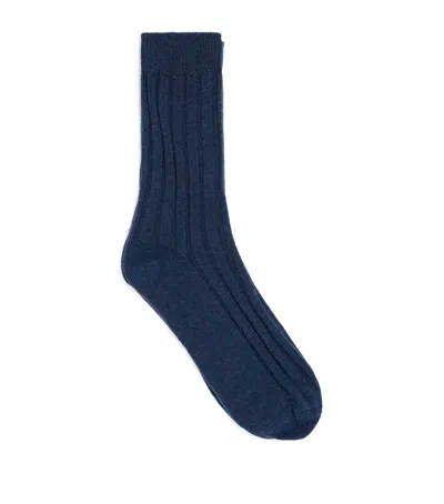 Johnstons Of Elgin Cashmere Ribbed Socks In Blue