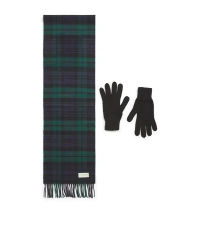 Johnstons Of Elgin Cashmere Scarf And Gloves Gift Set In Black