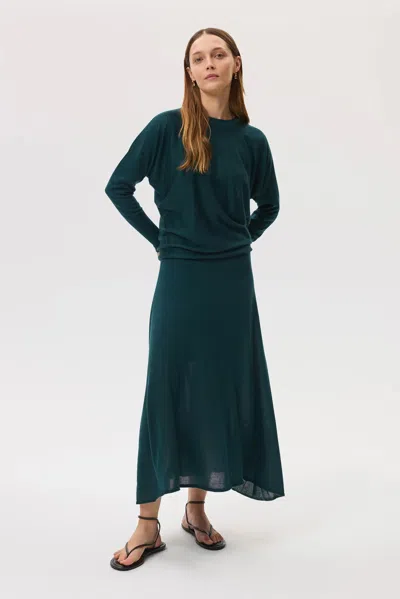 Johnstons Of Elgin Cashmere Silk A-line Green Skirt In Animal Print