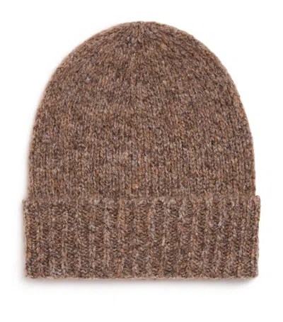 Johnstons Of Elgin Cashmere-silk Brushed Beanie In Brown