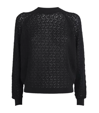 Johnstons Of Elgin Cashmere-silk Feather Crochet Sweater In Black