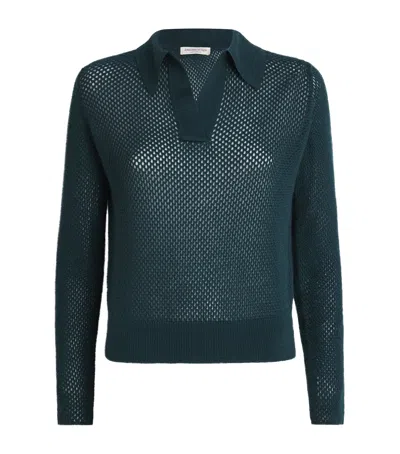 Johnstons Of Elgin Cashmere-silk Polo Sweater In Green