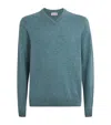 Johnstons Of Elgin Cashmere V-neck Sweaters In Blue