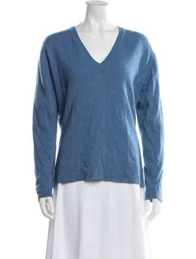 Pre-owned Johnstons Of Elgin Cashmere V-neck Sweater In Blue