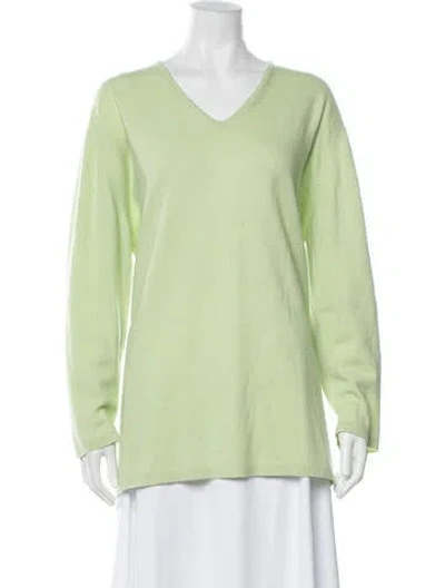 Pre-owned Johnstons Of Elgin Cashmere V-neck Sweater In Green