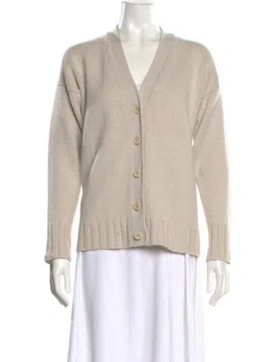 Pre-owned Johnstons Of Elgin Cashmere V-neck Sweater In Neutral