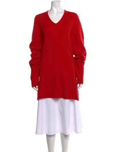 Pre-owned Johnstons Of Elgin Cashmere V-neck Sweater In Red