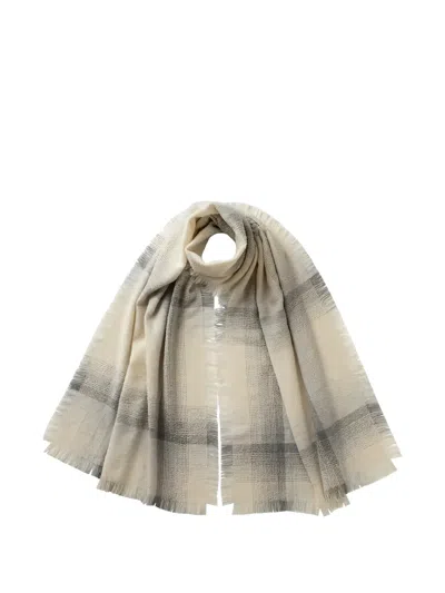 Johnstons Of Elgin Check Frayed Scarf In Green