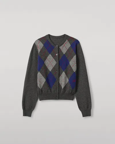Johnstons Of Elgin Clan Mid Grey Argyle Cashmere Cardigan In Black