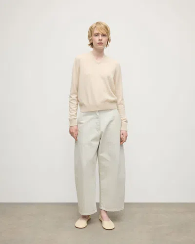 Johnstons Of Elgin Classic Cashmere Cream V Neck Jumper In White