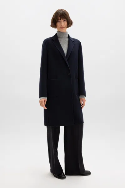 Johnstons Of Elgin Classic Navy Cashmere Coat In Blue