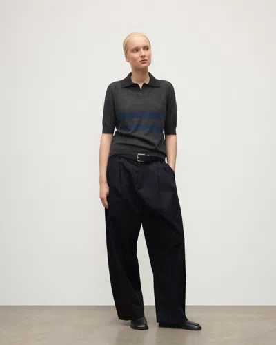 Johnstons Of Elgin Coira Dark Grey & Navy Superfine Cashmere Polo Shirt In Gray