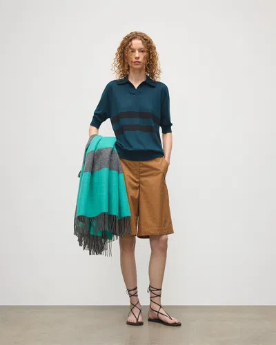 Johnstons Of Elgin Coira Green & Black Superfine Cashmere Polo Shirt In Blue