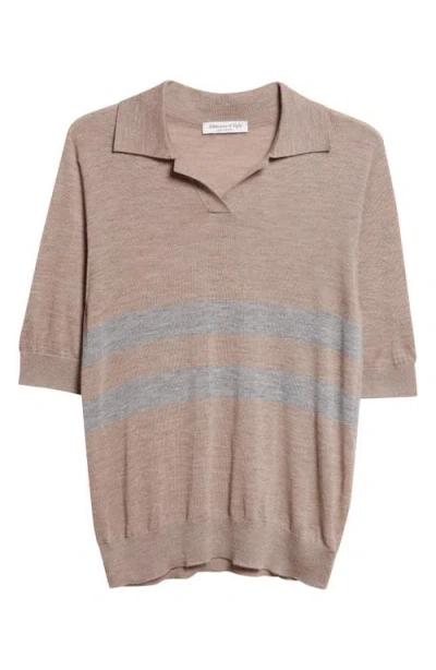 Johnstons Of Elgin Coira Stripe Superfine Cashmere Polo In Brown