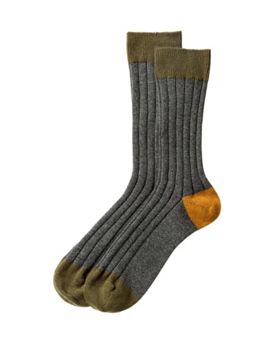 Johnstons Of Elgin Colour Block Grey Men's Cashmere Socks In Green