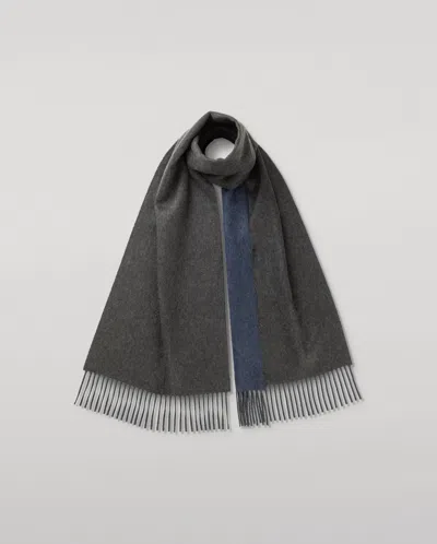 Johnstons Of Elgin Contrast Charcoal & Blue Cashmere Scarf In Gray