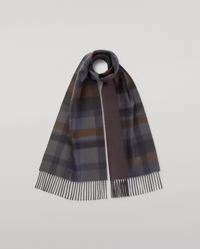 Johnstons Of Elgin Contrast Navy & Brown Check Cashmere Scarf In Multi