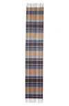 Johnstons Of Elgin Deco Block Check Cashmere Fringe Scarf In Blue