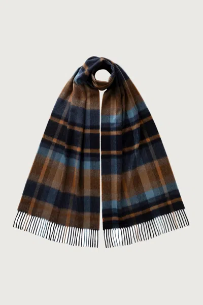 Johnstons Of Elgin Deco Block Check Navy Cashmere Scarf In Multi