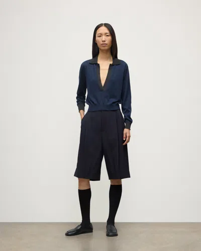 Johnstons Of Elgin Dee Navy & Grey Superfine Cashmere Polo Shirt In Blue