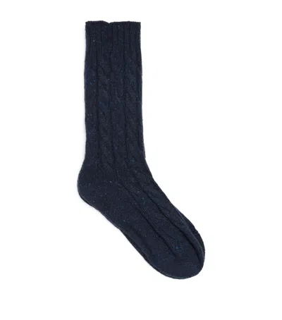 Johnstons Of Elgin Donegal Cashmere Cable-knit Socks In Blue