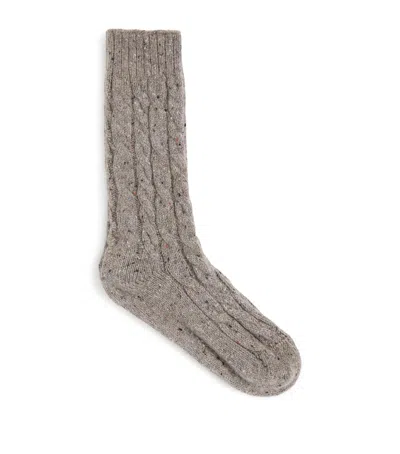 Johnstons Of Elgin Donegal Cashmere Cable-knit Socks In Gray