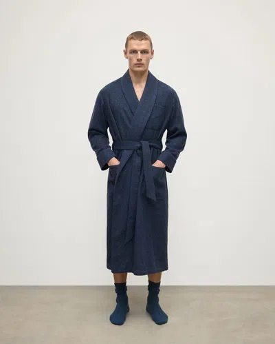 Johnstons Of Elgin Donegal Cashmere Navy Dressing Gown In Blue