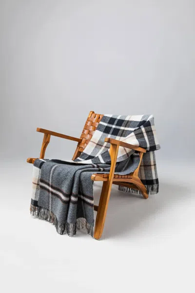 Johnstons Of Elgin Double Face Lambswool Throw In Black & Brown Plaid