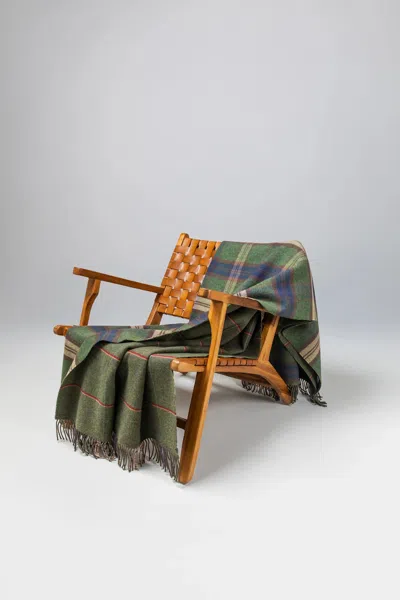 Johnstons Of Elgin Double Face Lambswool Throw In Check & Windowpane In Green