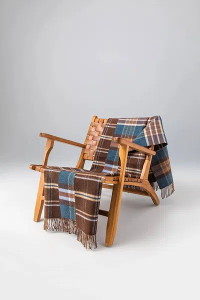 Johnstons Of Elgin Double Face Lambswool Throw In Heather Blue & Brown Check In Multi