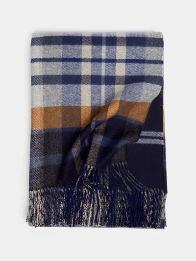 Johnstons Of Elgin Double-faced Wool Check Blanket  Abask Luxury Gift In Blue