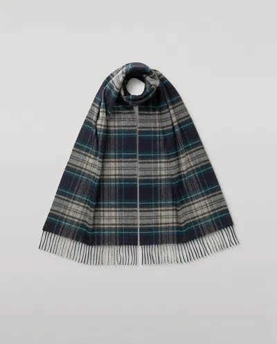 Johnstons Of Elgin Doune Vintage Check Navy Merino Scarf In Blue