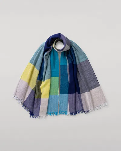 Johnstons Of Elgin Ethie Navy & Lime Green Wool Scarf In Multi
