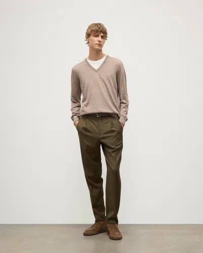 Johnstons Of Elgin Fin Light Brown V Neck Superfine Cashmere Jumper In Neutral